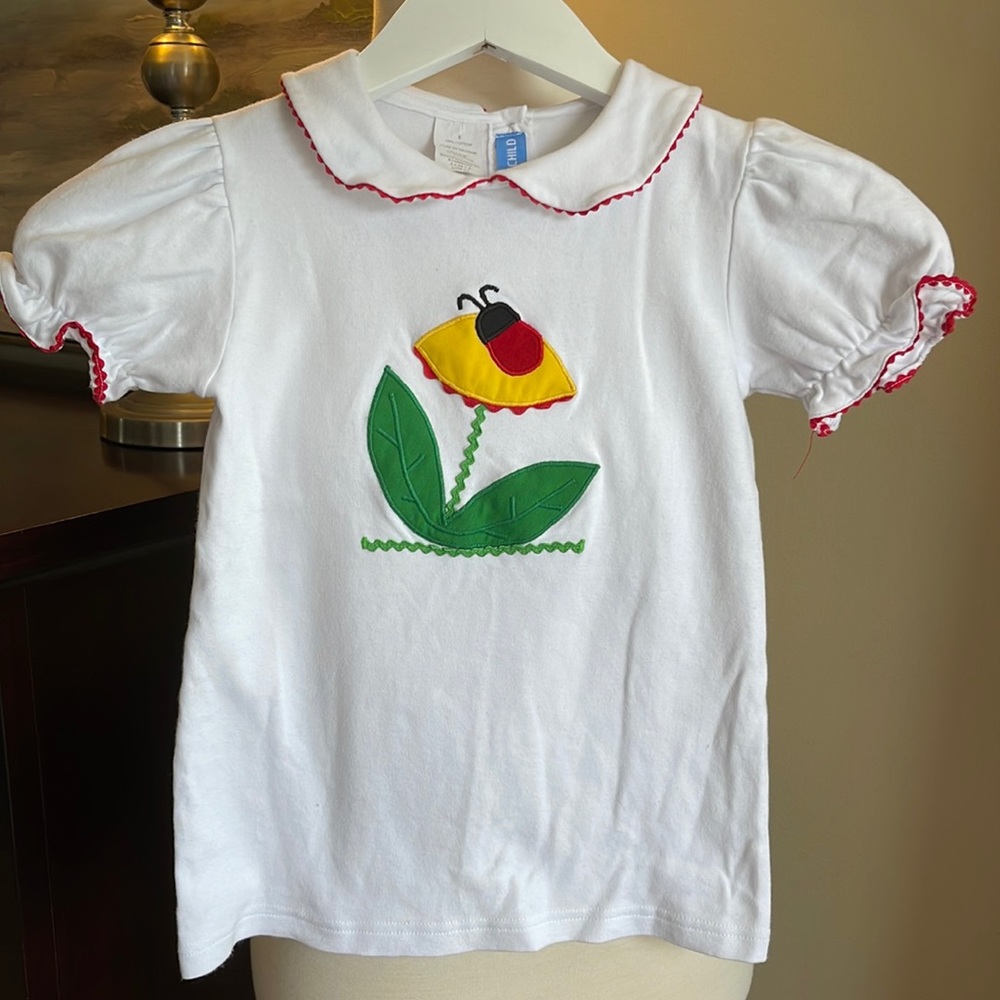 Monday’s Child ladybug ricrac collared puff sleeve shirt girls size 6